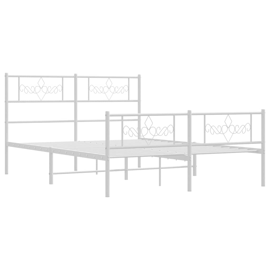 vidaXL Metalowa rama łóżka z wezgłowiem i zanóżkiem, biała, 140x200 cm