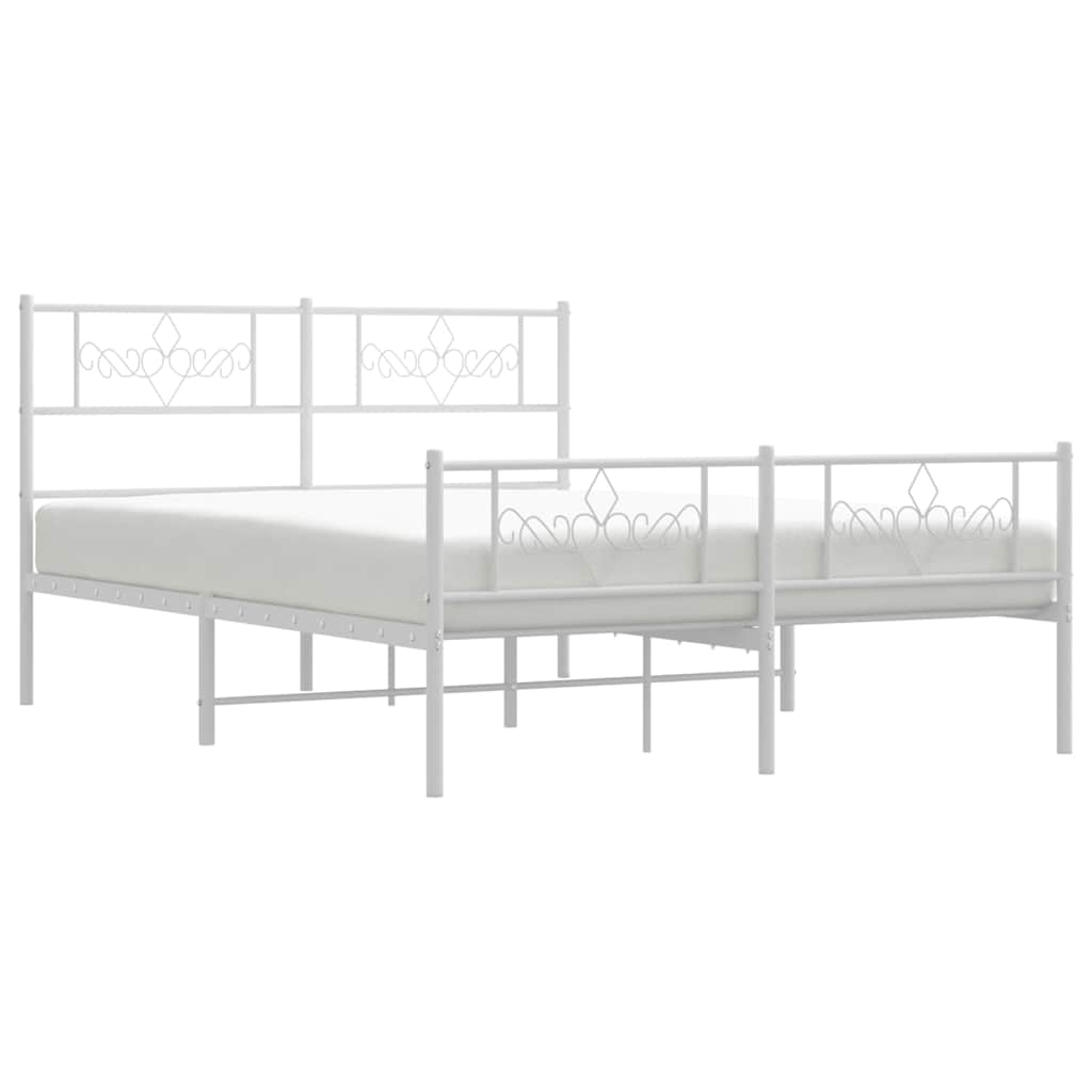 vidaXL Metalowa rama łóżka z wezgłowiem i zanóżkiem, biała, 140x200 cm