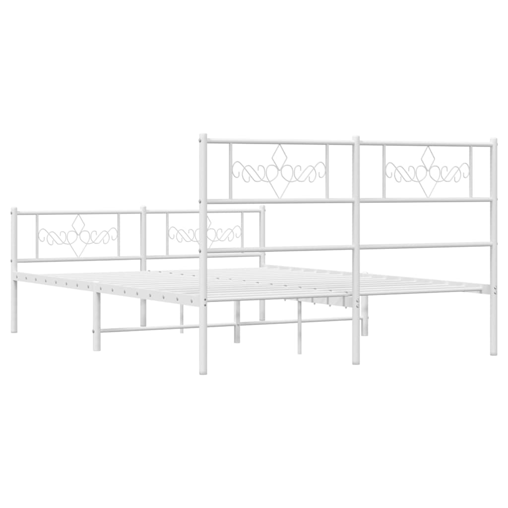 vidaXL Metalowa rama łóżka z wezgłowiem i zanóżkiem, biała, 140x200 cm