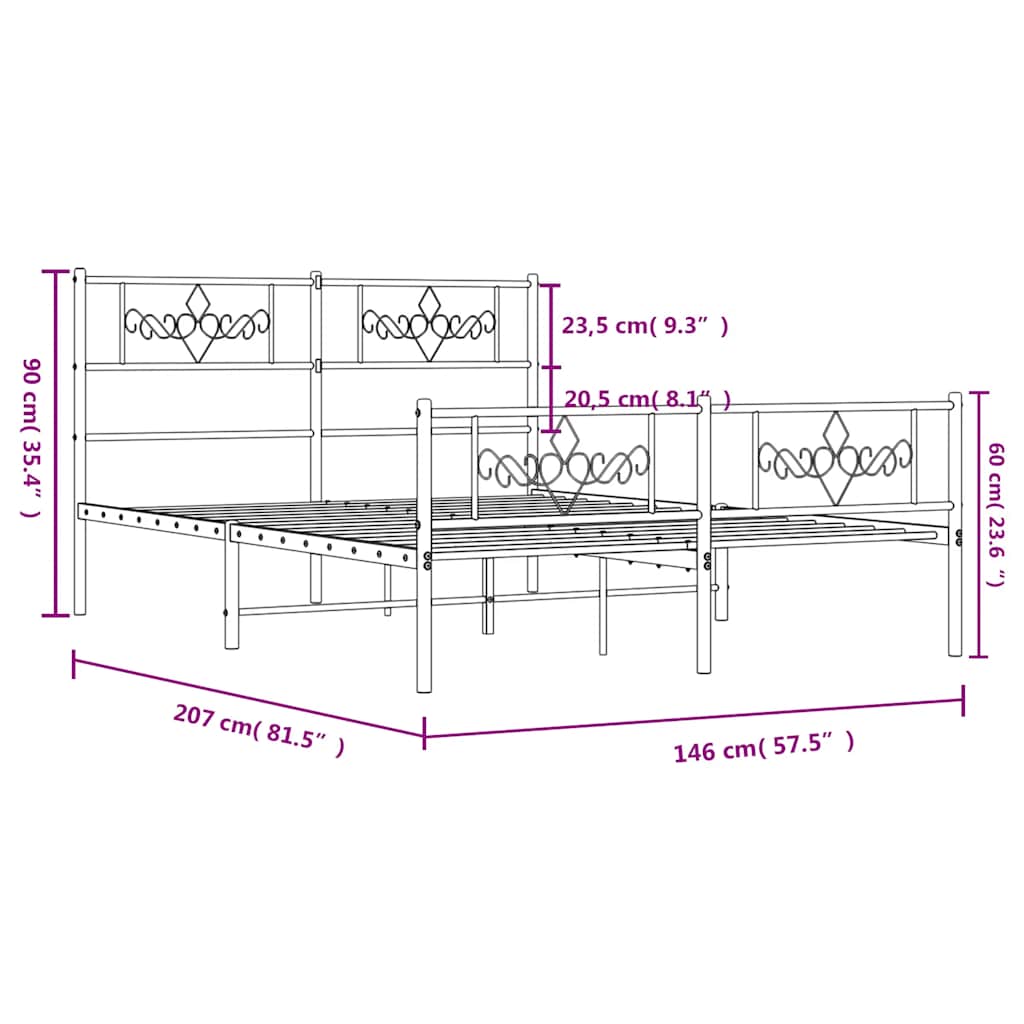vidaXL Metalowa rama łóżka z wezgłowiem i zanóżkiem, biała, 140x200 cm