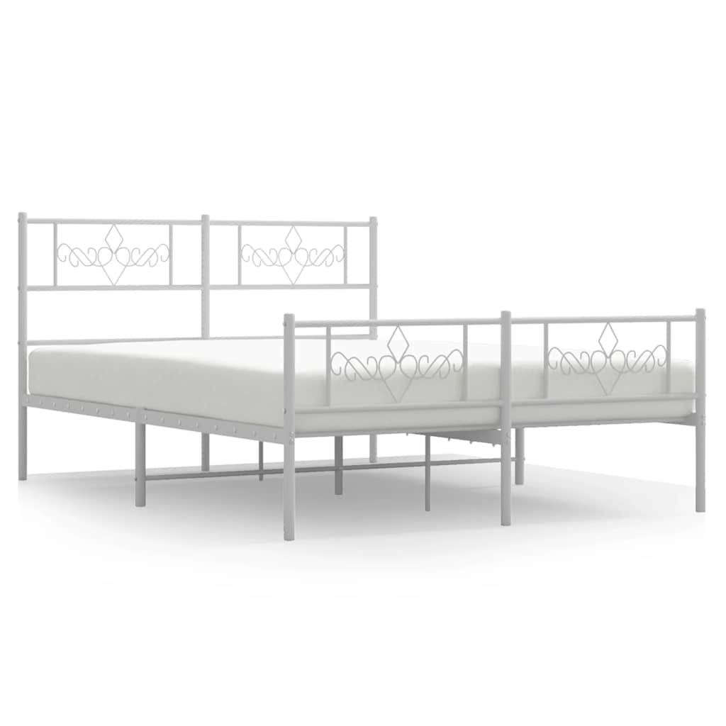 vidaXL Metalowa rama łóżka z wezgłowiem i zanóżkiem, biała, 150x200 cm