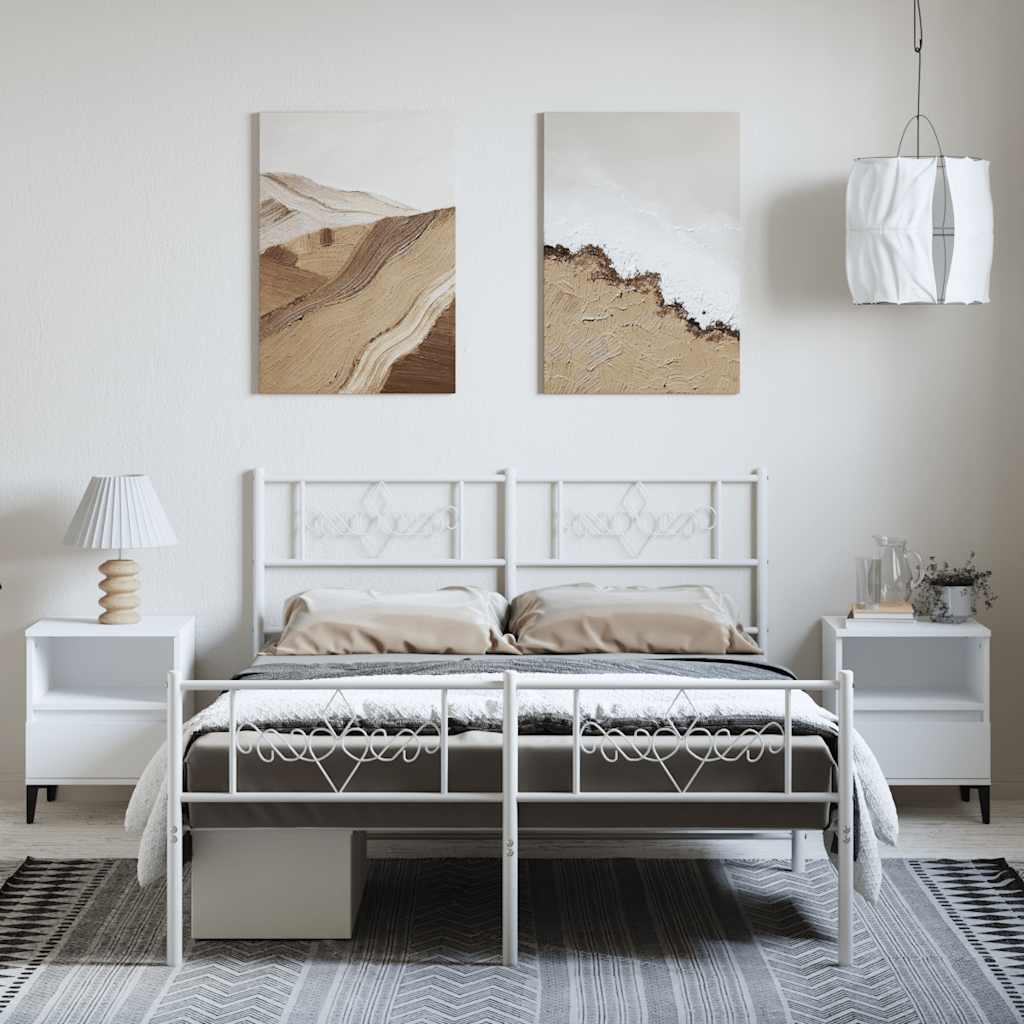 vidaXL Metalowa rama łóżka z wezgłowiem i zanóżkiem, biała, 150x200 cm