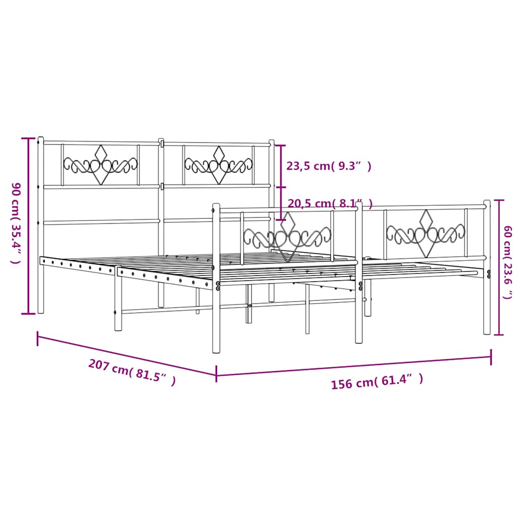 vidaXL Metalowa rama łóżka z wezgłowiem i zanóżkiem, biała, 150x200 cm