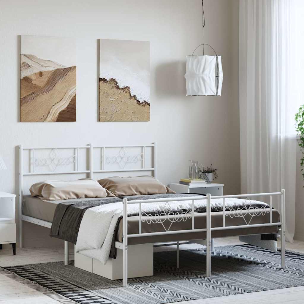 vidaXL Metalowa rama łóżka z wezgłowiem i zanóżkiem, biała, 150x200 cm