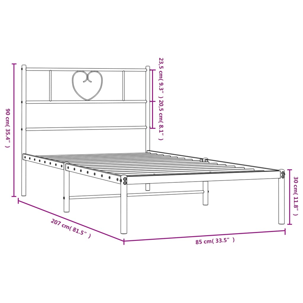 vidaXL Metalowa rama łóżka z wezgłowiem, czarna, 80x200 cm