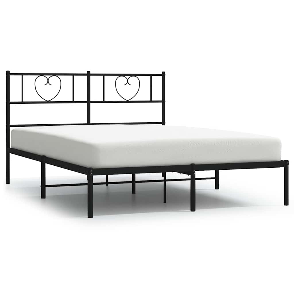vidaXL Metalowa rama łóżka z wezgłowiem, czarna, 135x190 cm