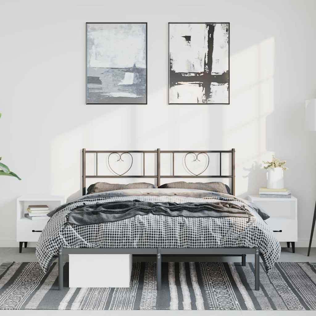 vidaXL Metalowa rama łóżka z wezgłowiem, czarna, 150x200 cm