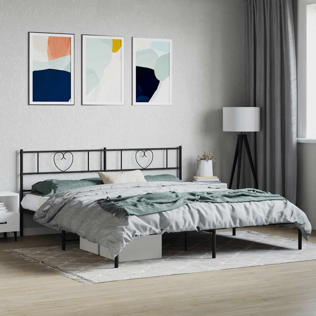 vidaXL Metalowa rama łóżka z wezgłowiem, czarna, 180x200 cm