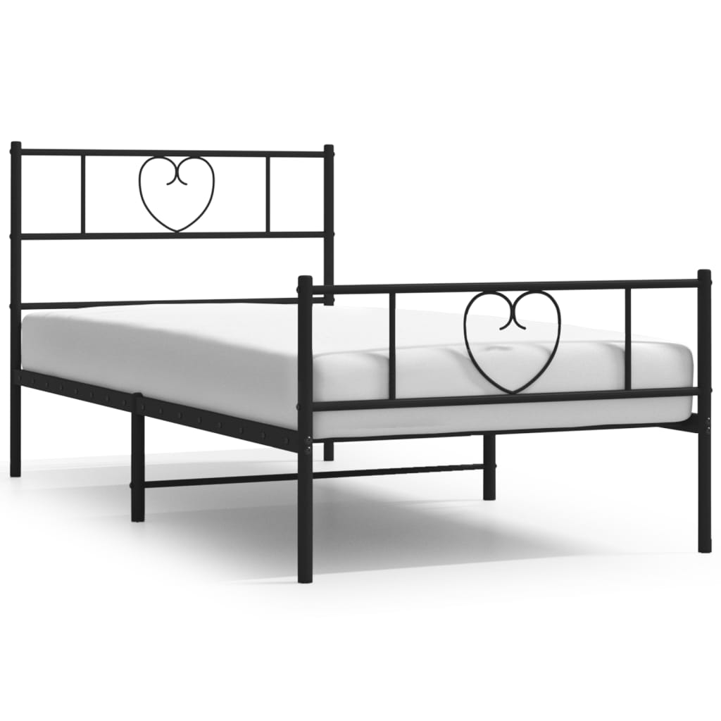 vidaXL Metalowa rama łóżka z wezgłowiem i zanóżkiem, czarna, 75x190 cm