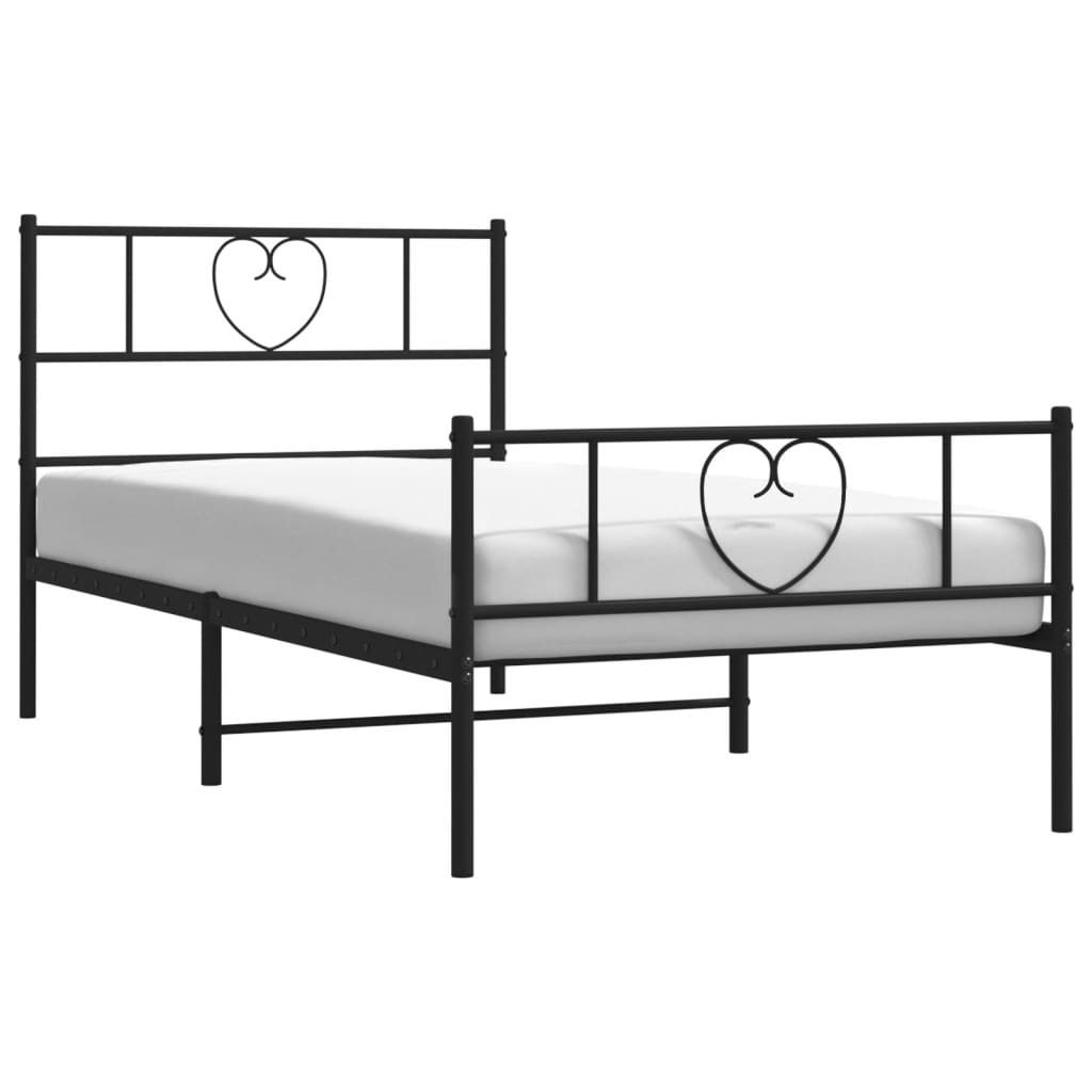vidaXL Metalowa rama łóżka z wezgłowiem i zanóżkiem, czarna, 75x190 cm