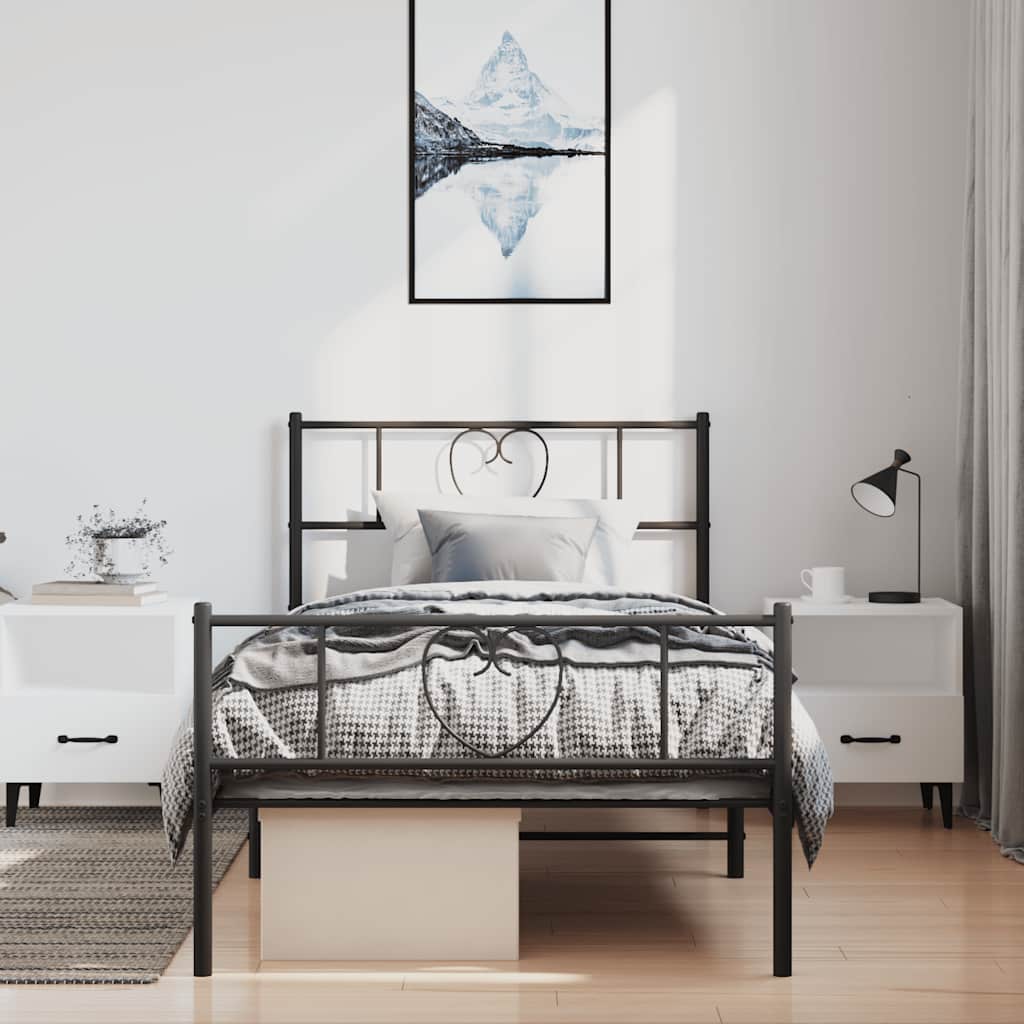 vidaXL Metalowa rama łóżka z wezgłowiem i zanóżkiem, czarna, 100x190cm