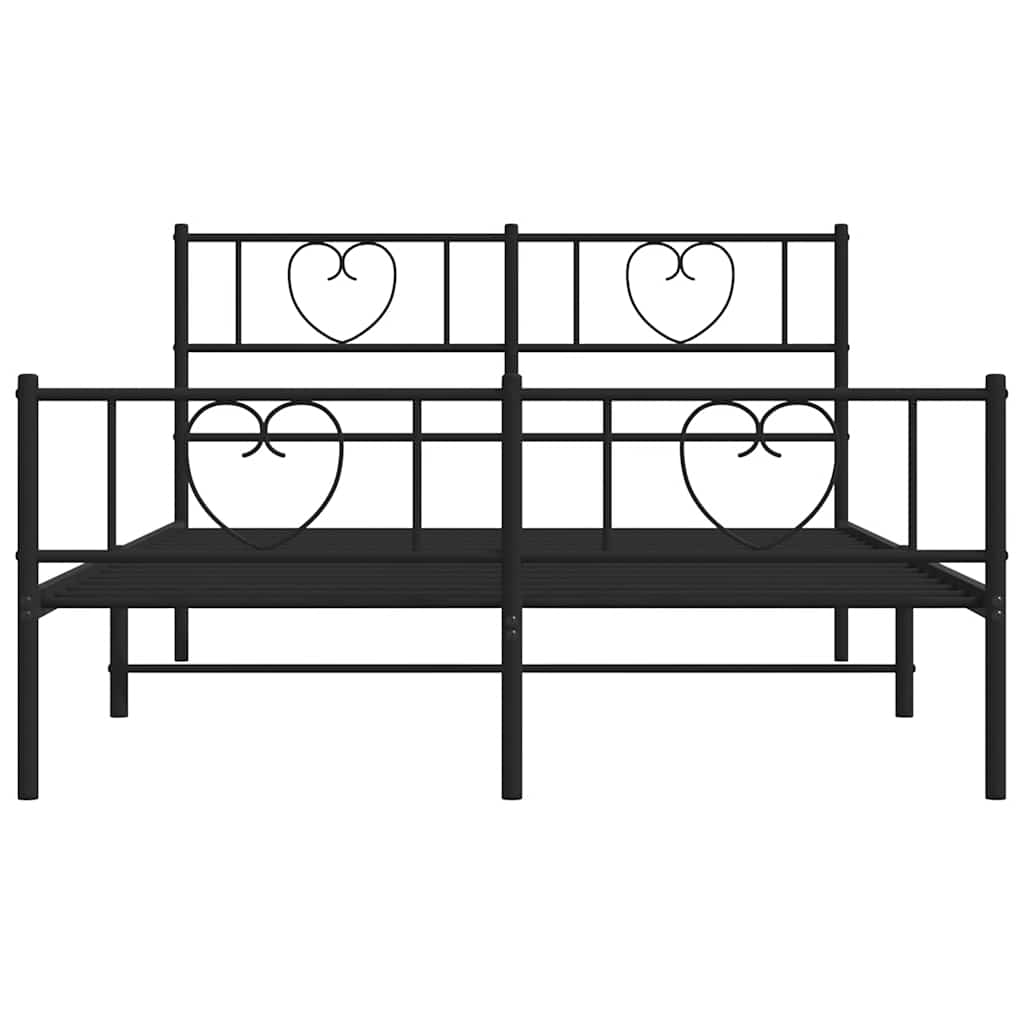 vidaXL Metalowa rama łóżka z wezgłowiem i zanóżkiem, czarna, 135x190cm