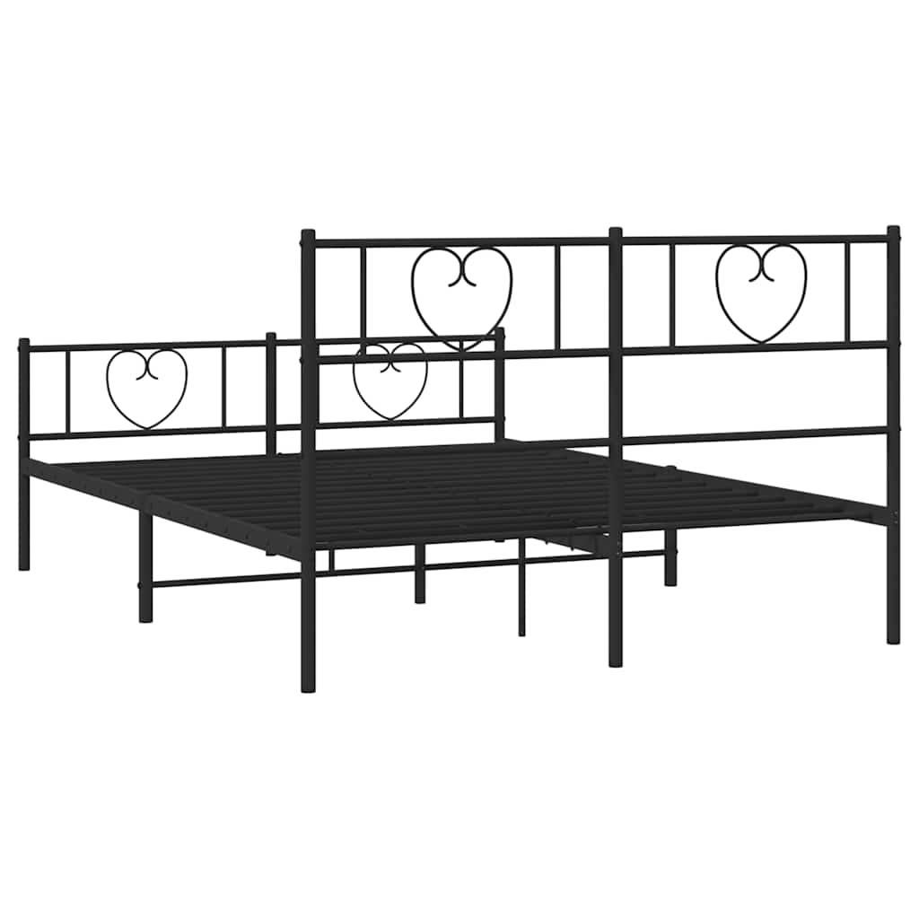 vidaXL Metalowa rama łóżka z wezgłowiem i zanóżkiem, czarna, 135x190cm
