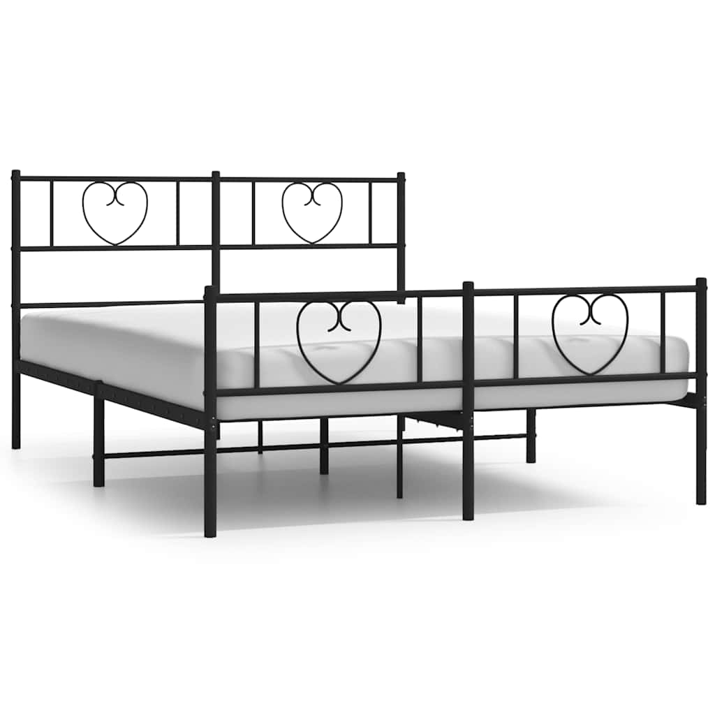 vidaXL Metalowa rama łóżka z wezgłowiem i zanóżkiem, czarna, 150x200cm