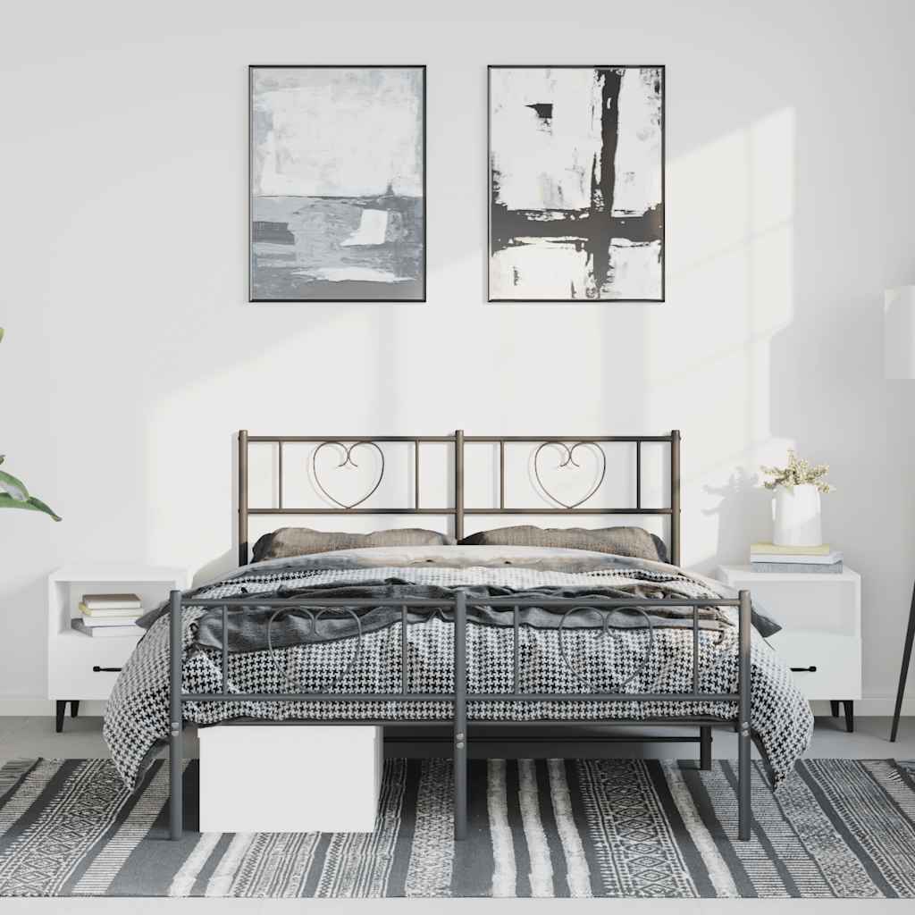 vidaXL Metalowa rama łóżka z wezgłowiem i zanóżkiem, czarna, 150x200cm