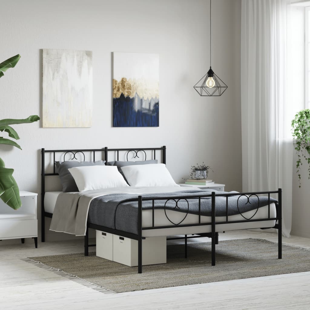vidaXL Metalowe łóżko z zanóżkiem, bez materaca, czarne, 160x200 cm