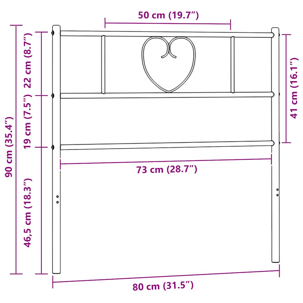 vidaXL Metalowe wymienne wezgłowie, czarne, 75 cm