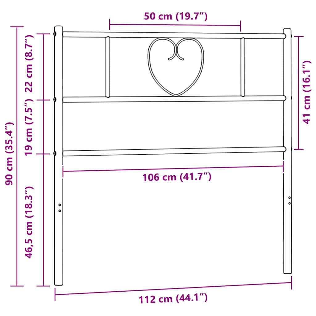 vidaXL Metalowe wymienne wezgłowie, czarne, 107 cm