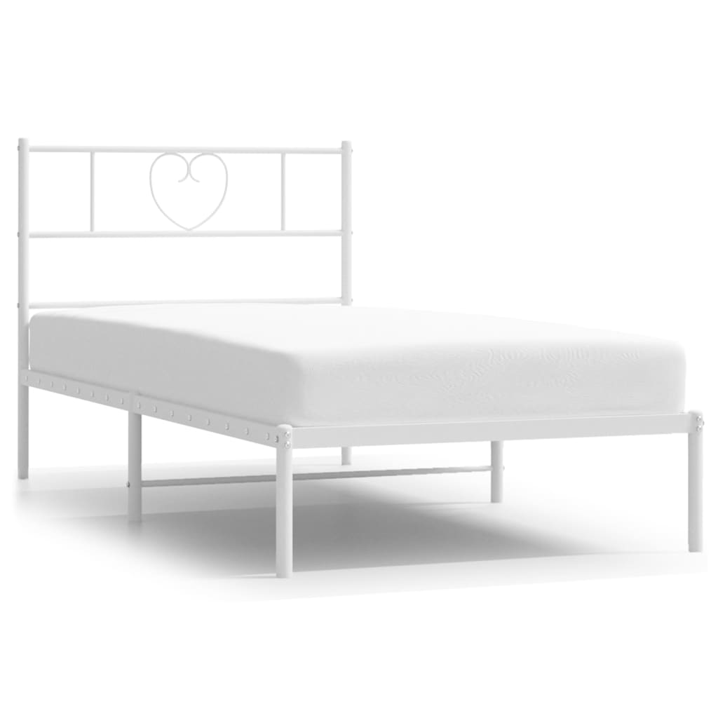 vidaXL Metalowe łóżko z wezgłowiem, bez materaca, białe, 75x190 cm