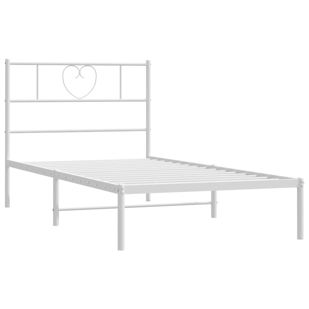 vidaXL Metalowe łóżko z wezgłowiem, bez materaca, białe, 75x190 cm