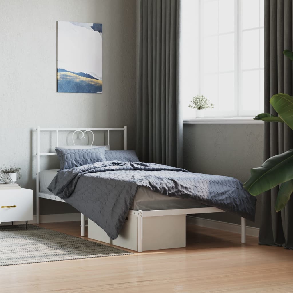 vidaXL Metalowe łóżko z wezgłowiem, bez materaca, białe, 75x190 cm