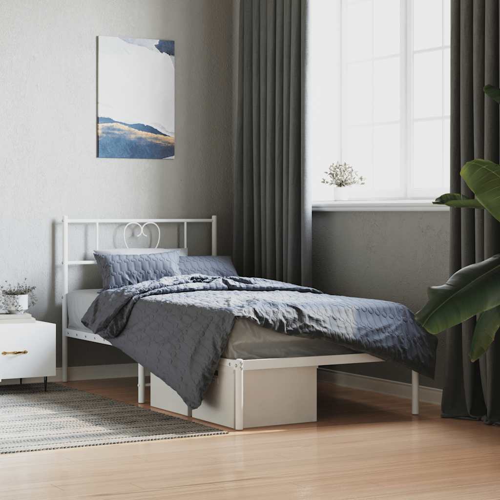 vidaXL Metalowa rama łóżka z wezgłowiem, biała, 107x203 cm