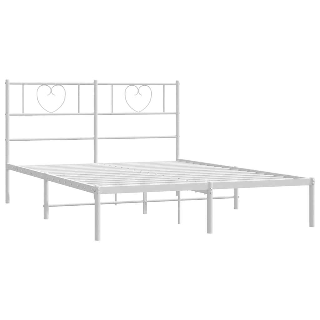 vidaXL Metalowa rama łóżka z wezgłowiem, biała, 135x190 cm