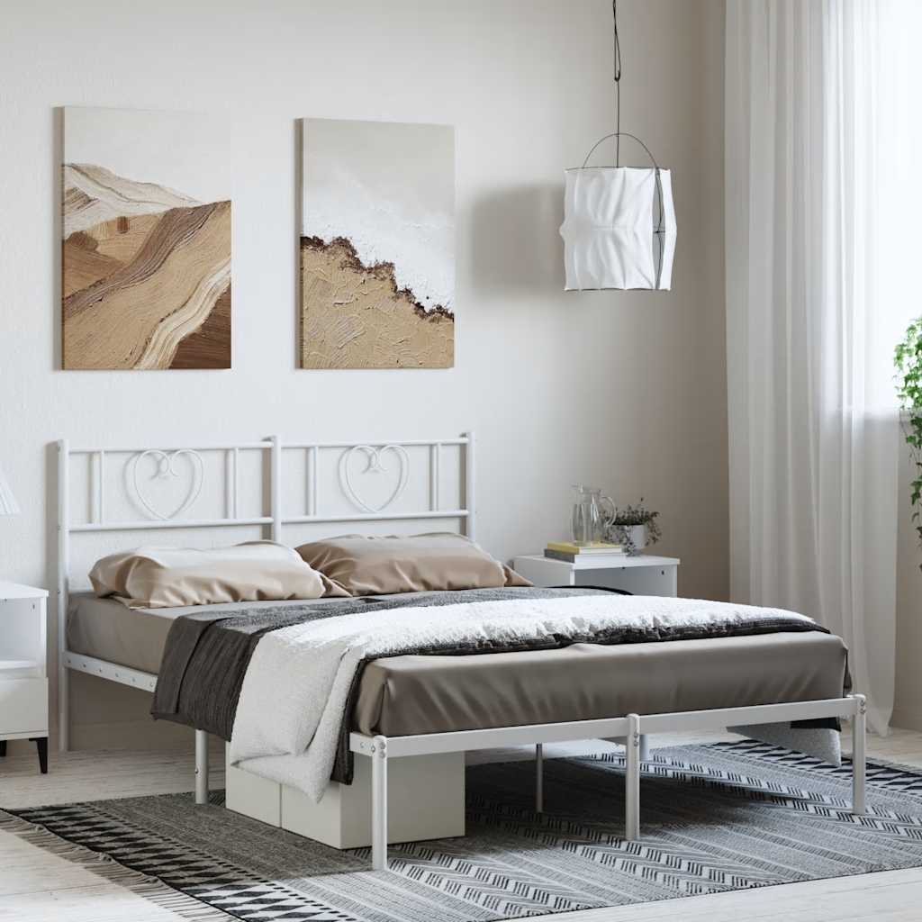 vidaXL Metalowa rama łóżka z wezgłowiem, biała, 150x200 cm