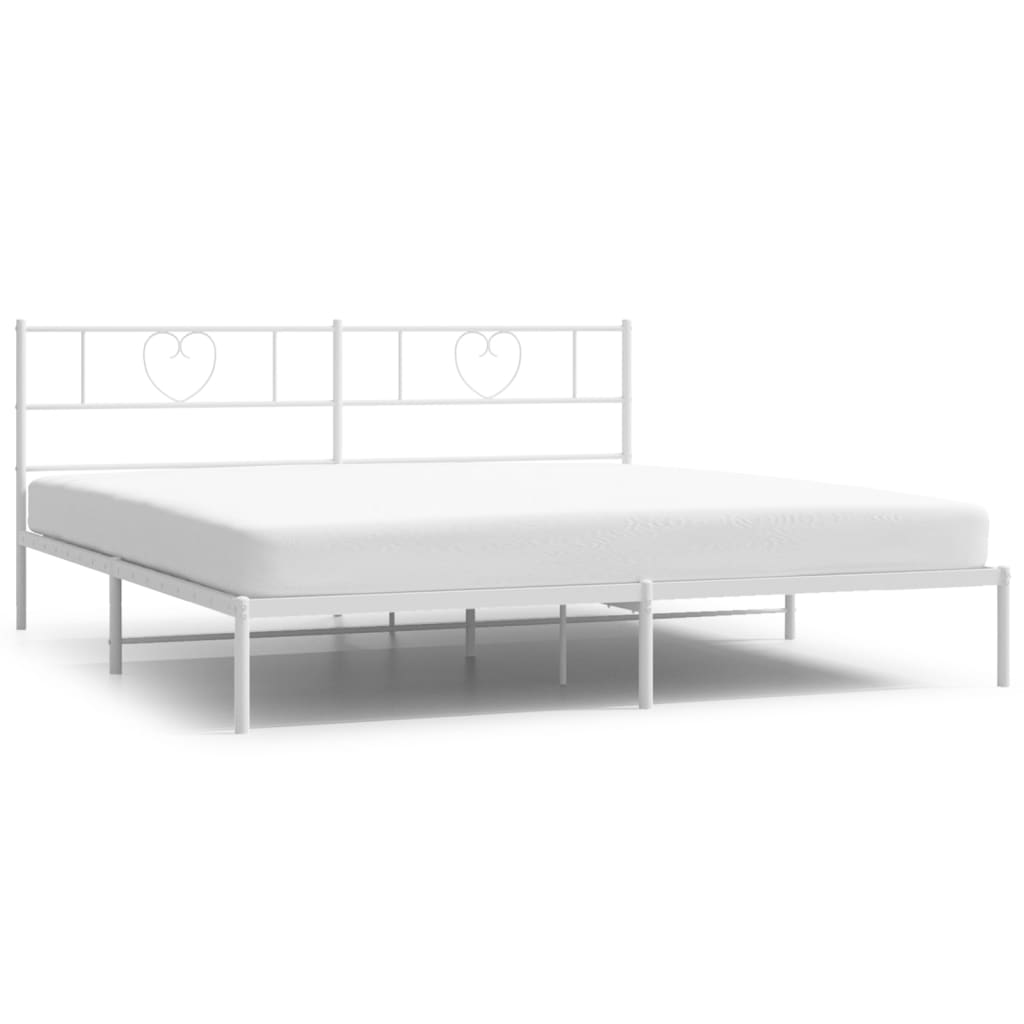vidaXL Metalowa rama łóżka z wezgłowiem, biała, 200x200 cm