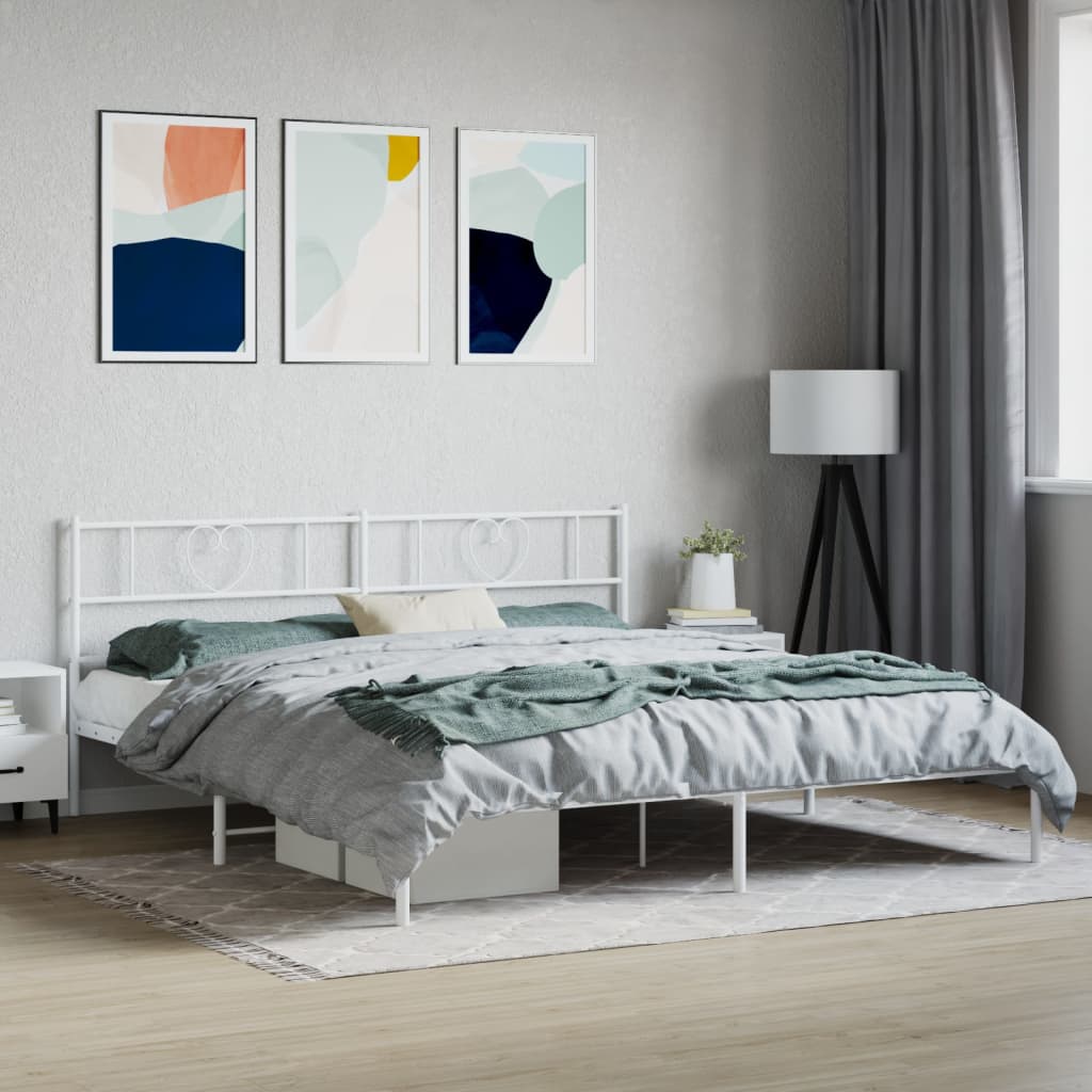 vidaXL Metalowa rama łóżka z wezgłowiem, biała, 200x200 cm