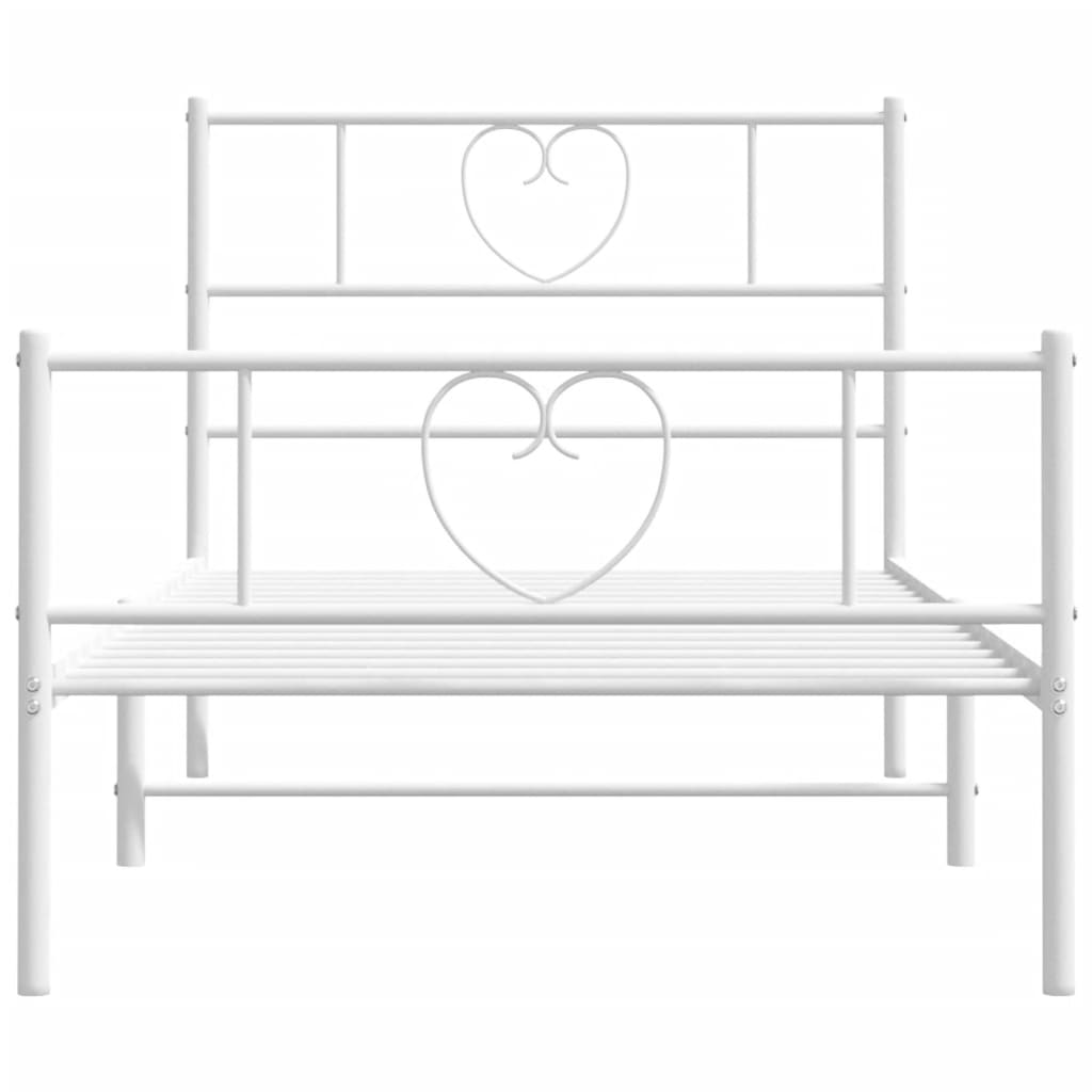vidaXL Metalowa rama łóżka z wezgłowiem i zanóżkiem, biała, 75x190 cm