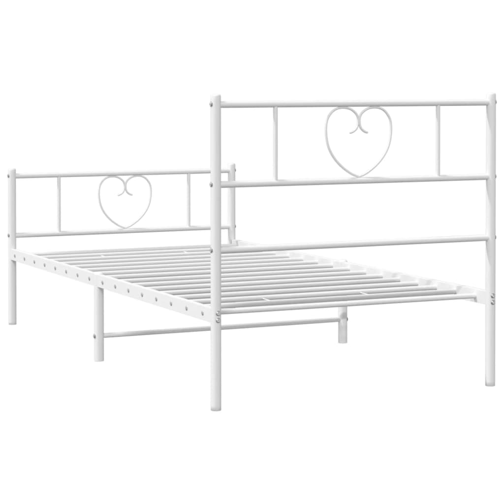 vidaXL Metalowa rama łóżka z wezgłowiem i zanóżkiem, biała, 75x190 cm