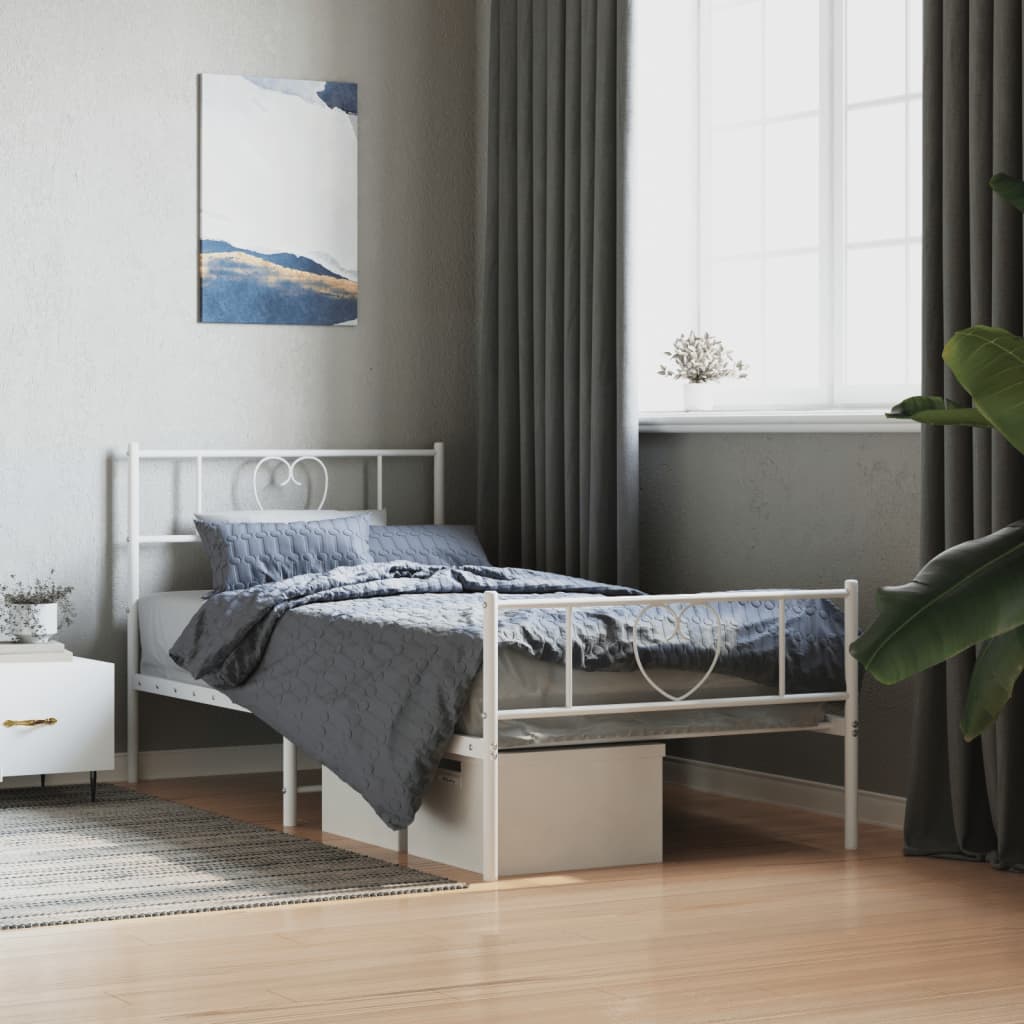 vidaXL Metalowa rama łóżka z wezgłowiem i zanóżkiem, biała, 75x190 cm