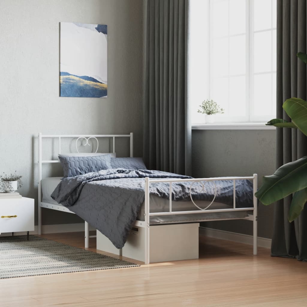 vidaXL Metalowa rama łóżka z wezgłowiem i zanóżkiem, biała, 90x200 cm