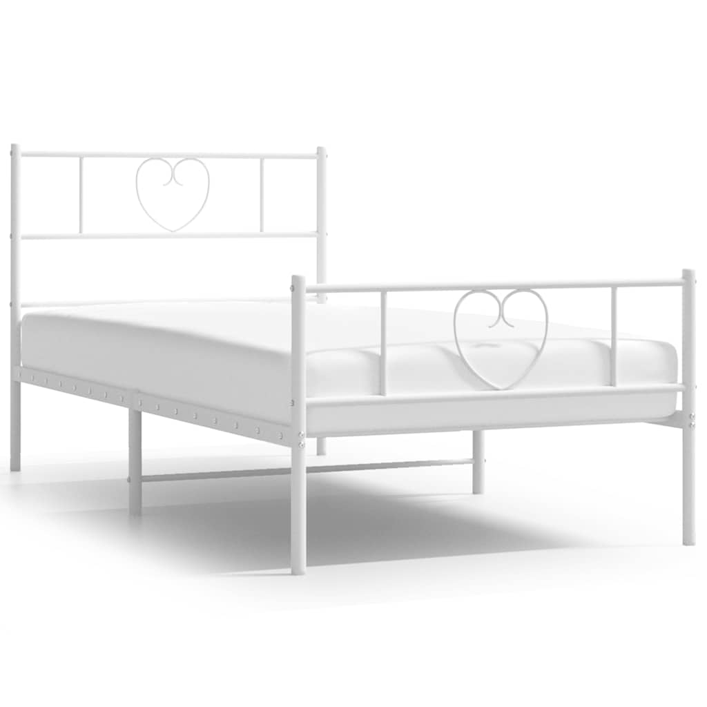 vidaXL Metalowa rama łóżka z wezgłowiem i zanóżkiem, biała, 100x200 cm