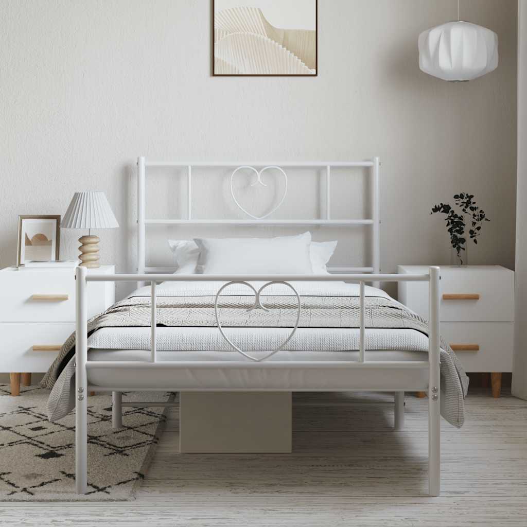 vidaXL Metalowa rama łóżka z wezgłowiem i zanóżkiem, biała, 100x200 cm