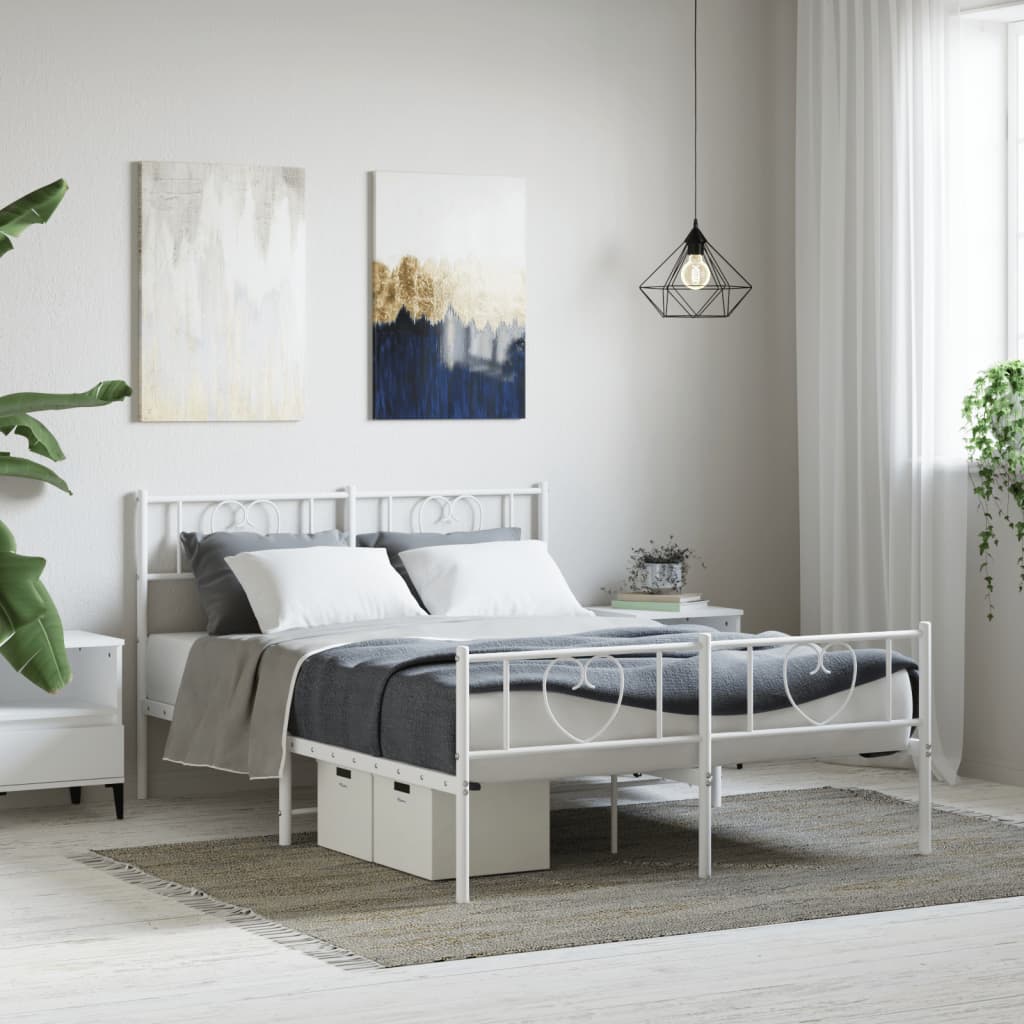 vidaXL Metalowa rama łóżka z wezgłowiem i zanóżkiem, biała, 120x200 cm