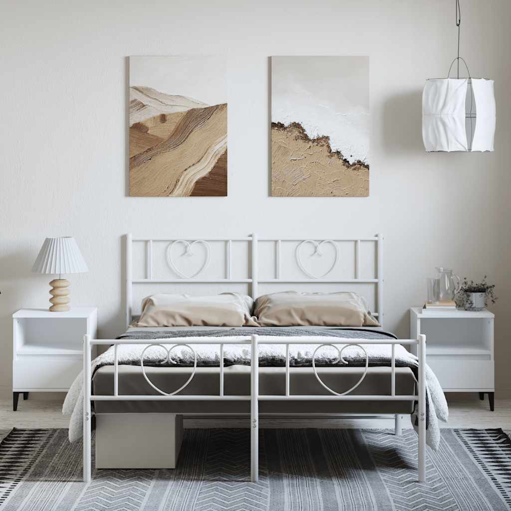 vidaXL Metalowa rama łóżka z wezgłowiem i zanóżkiem, biała, 135x190 cm