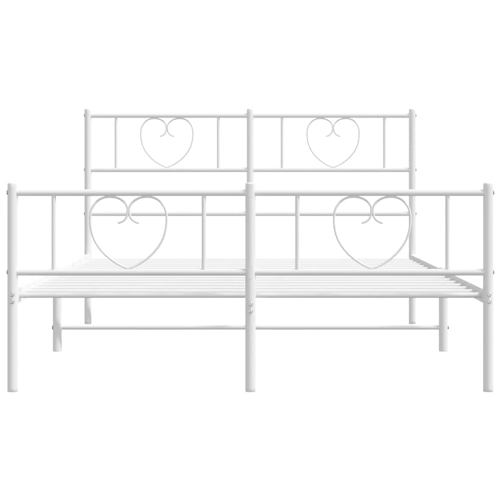 vidaXL Metalowa rama łóżka z wezgłowiem i zanóżkiem, biała, 135x190 cm