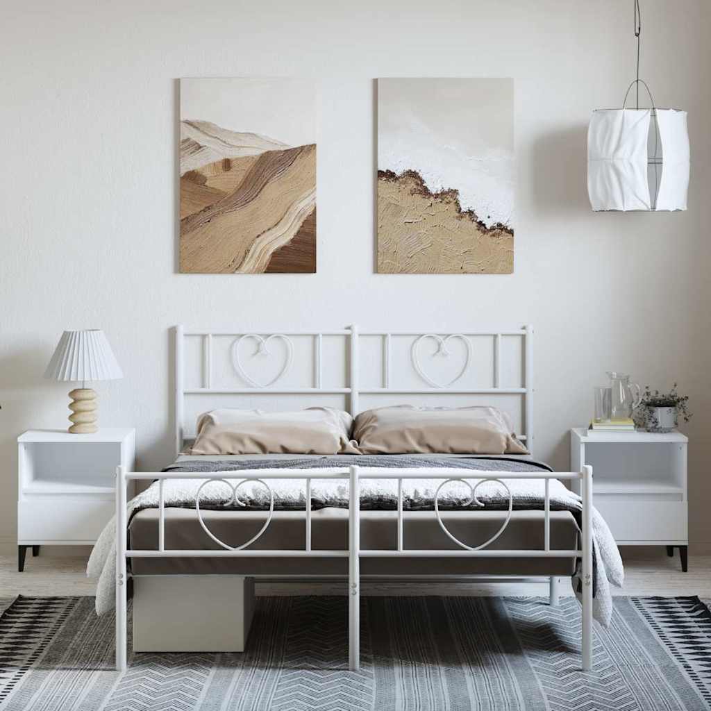vidaXL Metalowa rama łóżka z wezgłowiem i zanóżkiem, biała, 150x200 cm