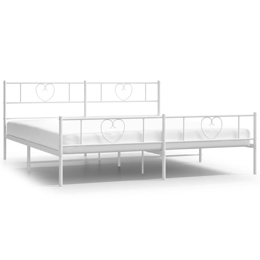 vidaXL Metalowa rama łóżka z wezgłowiem i zanóżkiem, biała, 180x200 cm