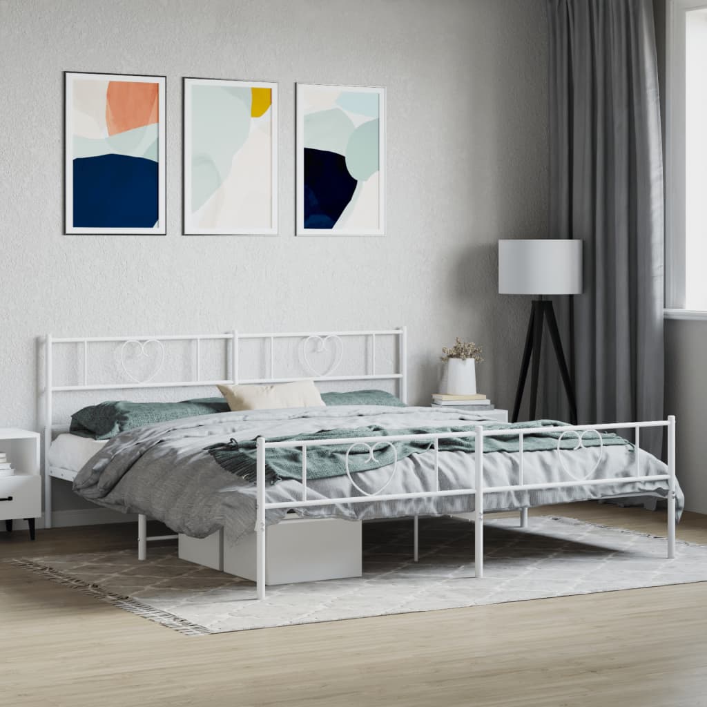 vidaXL Metalowa rama łóżka z wezgłowiem i zanóżkiem, biała, 180x200 cm