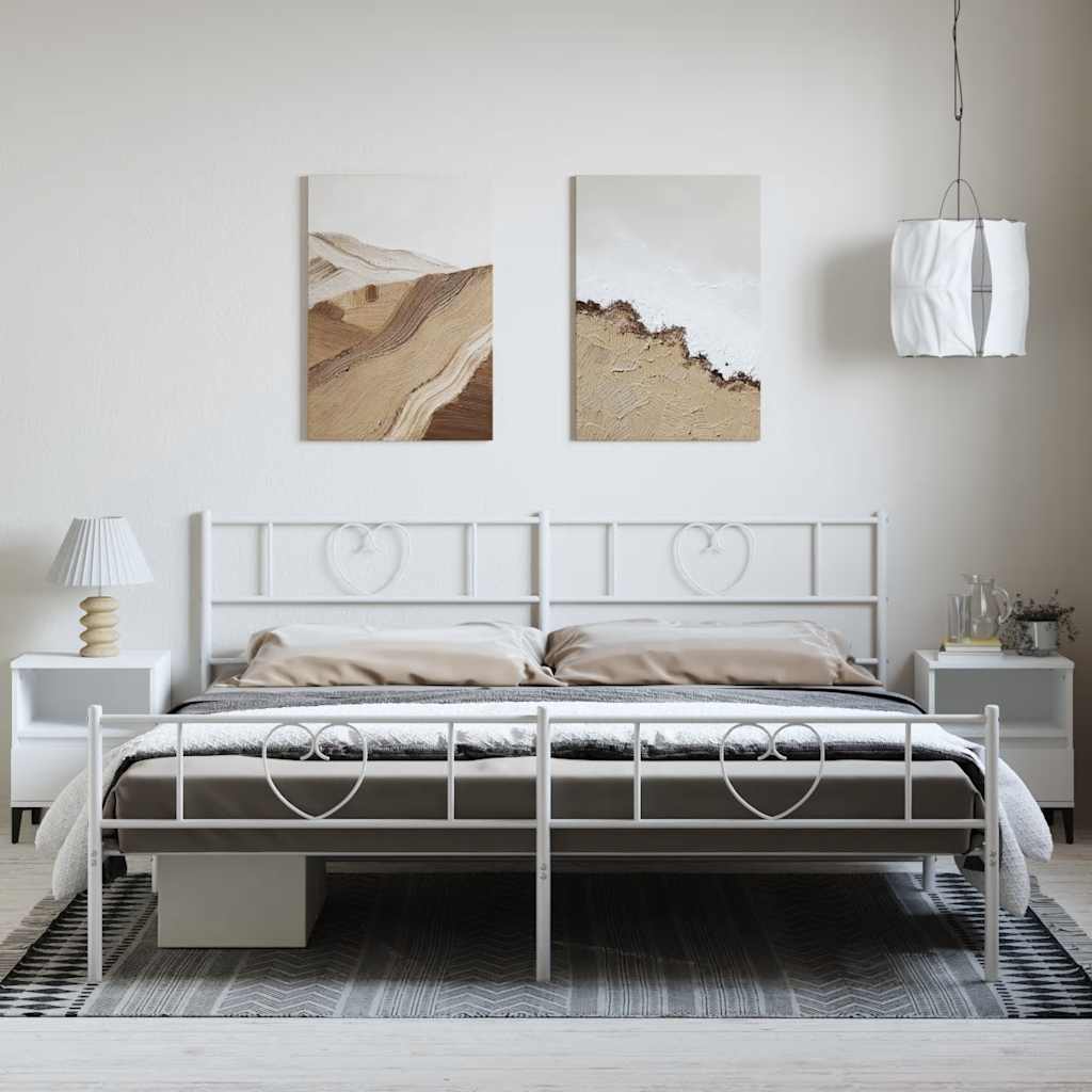 vidaXL Metalowa rama łóżka z wezgłowiem i zanóżkiem, biała, 183x213 cm