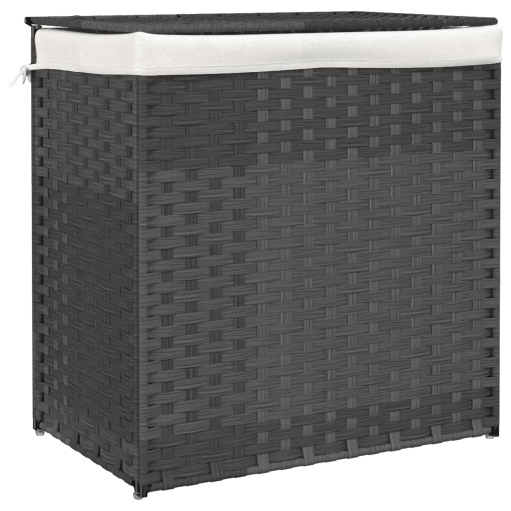 vidaXL Kosz na pranie z 2 komorami, szary, 53x35x57 cm, polirattan