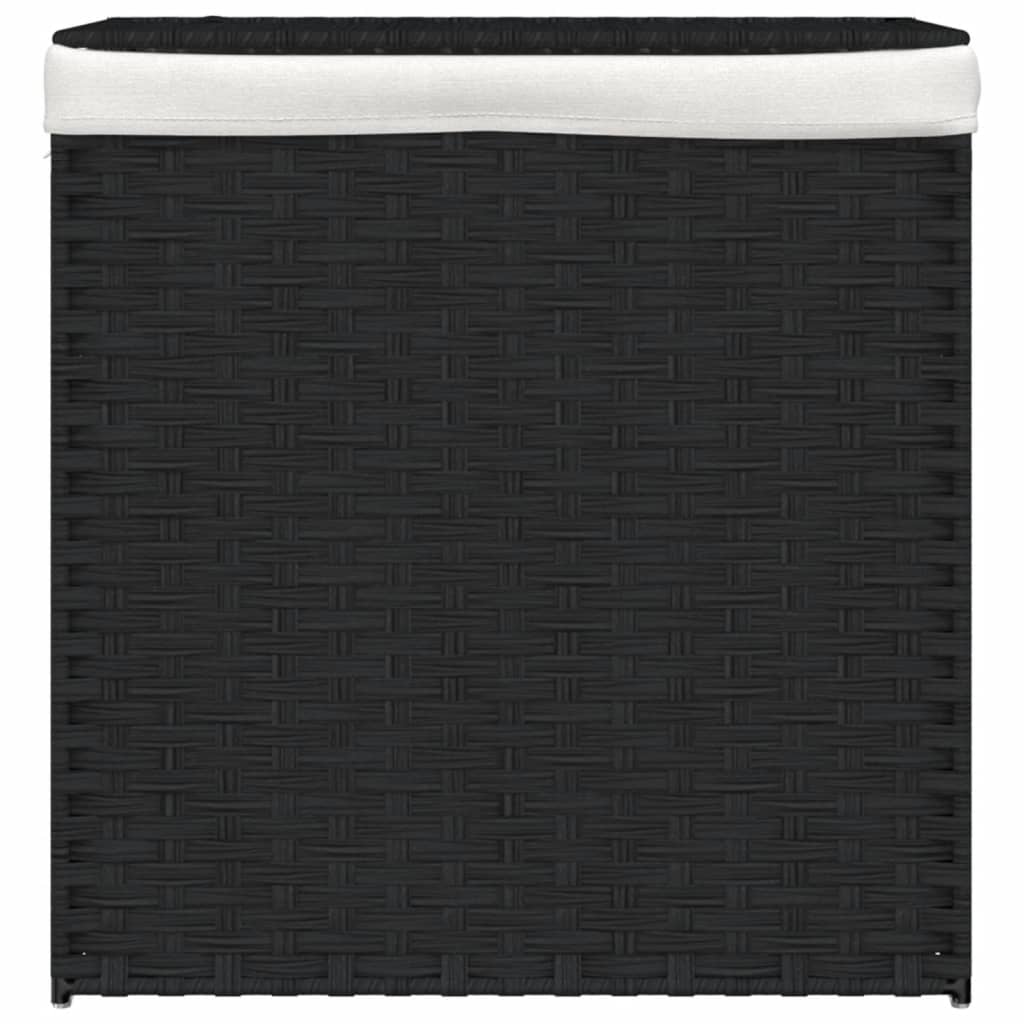vidaXL Kosz na pranie z 2 komorami, czarny, 53x35x57 cm, polirattan