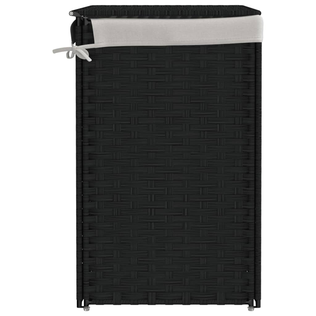 vidaXL Kosz na pranie z 2 komorami, czarny, 53x35x57 cm, polirattan