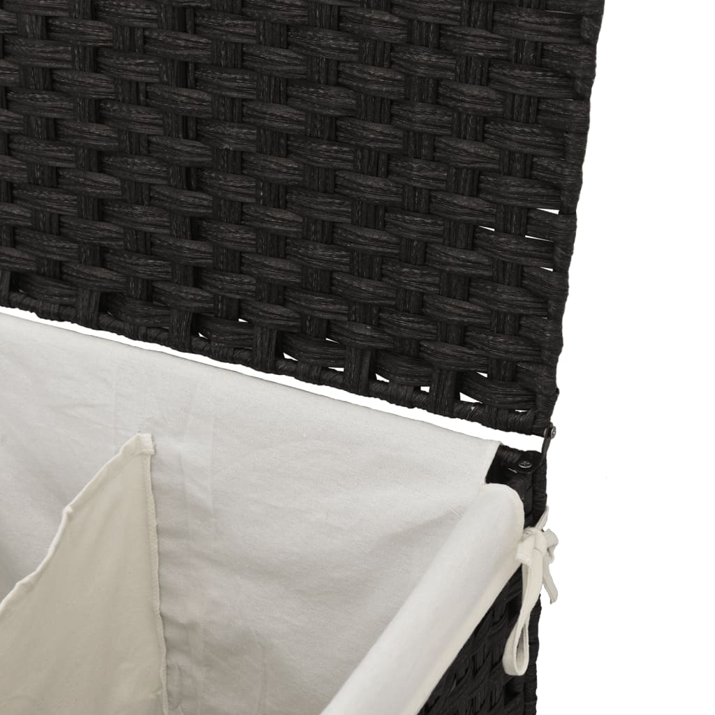 vidaXL Kosz na pranie z 2 komorami, czarny, 53x35x57 cm, polirattan