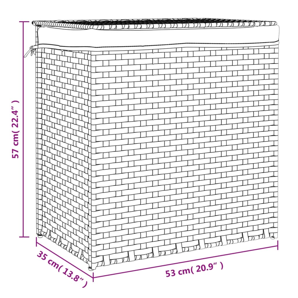 vidaXL Kosz na pranie z 2 komorami, czarny, 53x35x57 cm, polirattan