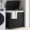 vidaXL Kosz na pranie z 2 komorami, czarny, 53x35x57 cm, polirattan