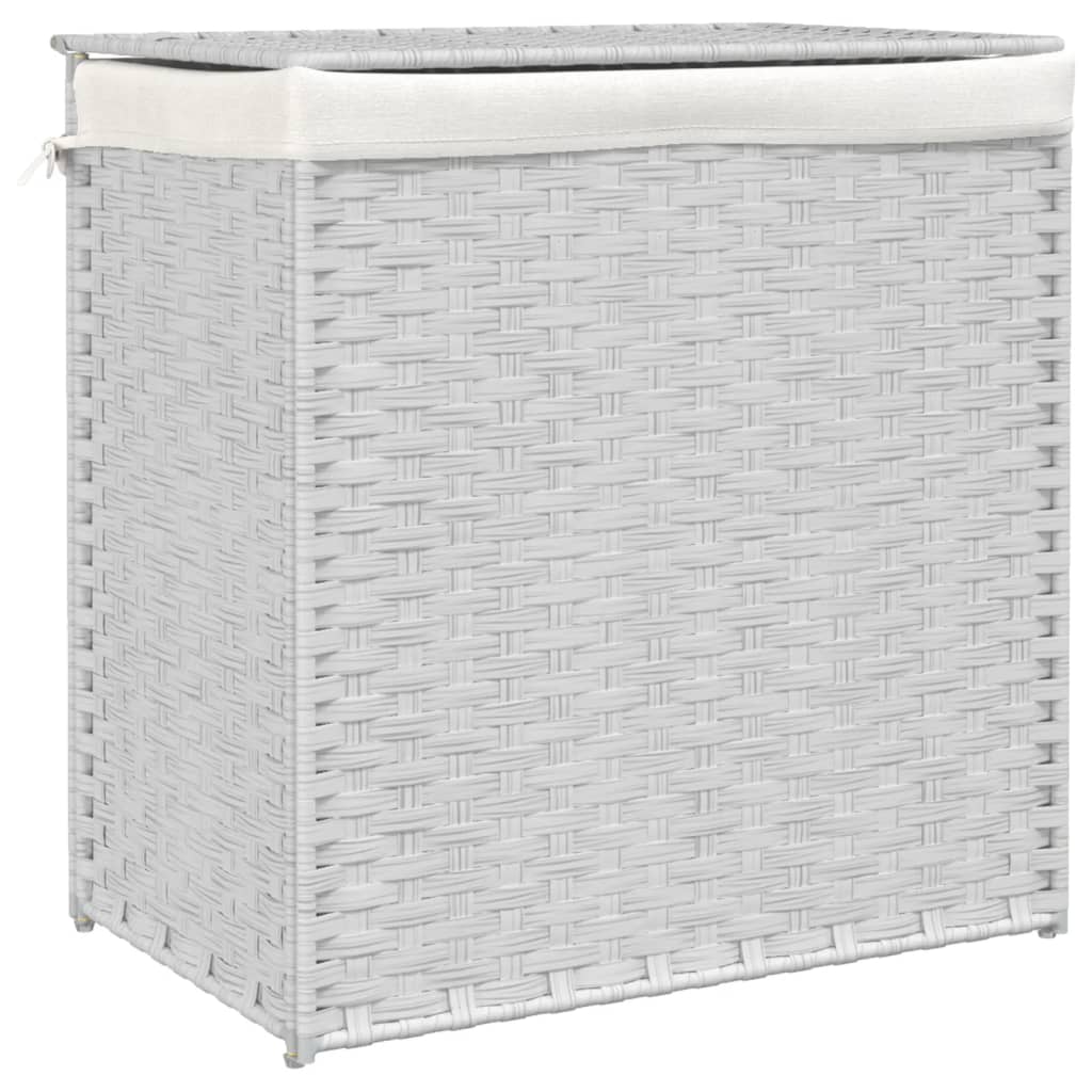 vidaXL Kosz na pranie z 2 komorami, biały, 53x35x57 cm, polirattan